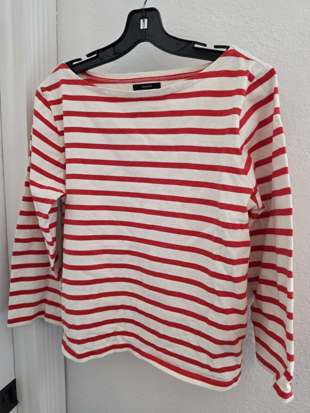 J. Crew Red and White Striped Long Sleeve Boatneck Top